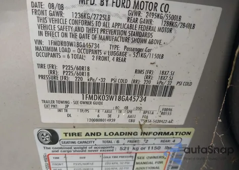 2008 Ford Taurus X Limited z USA, uszkodzony, nr VIN 1FMDK03W18GA45734